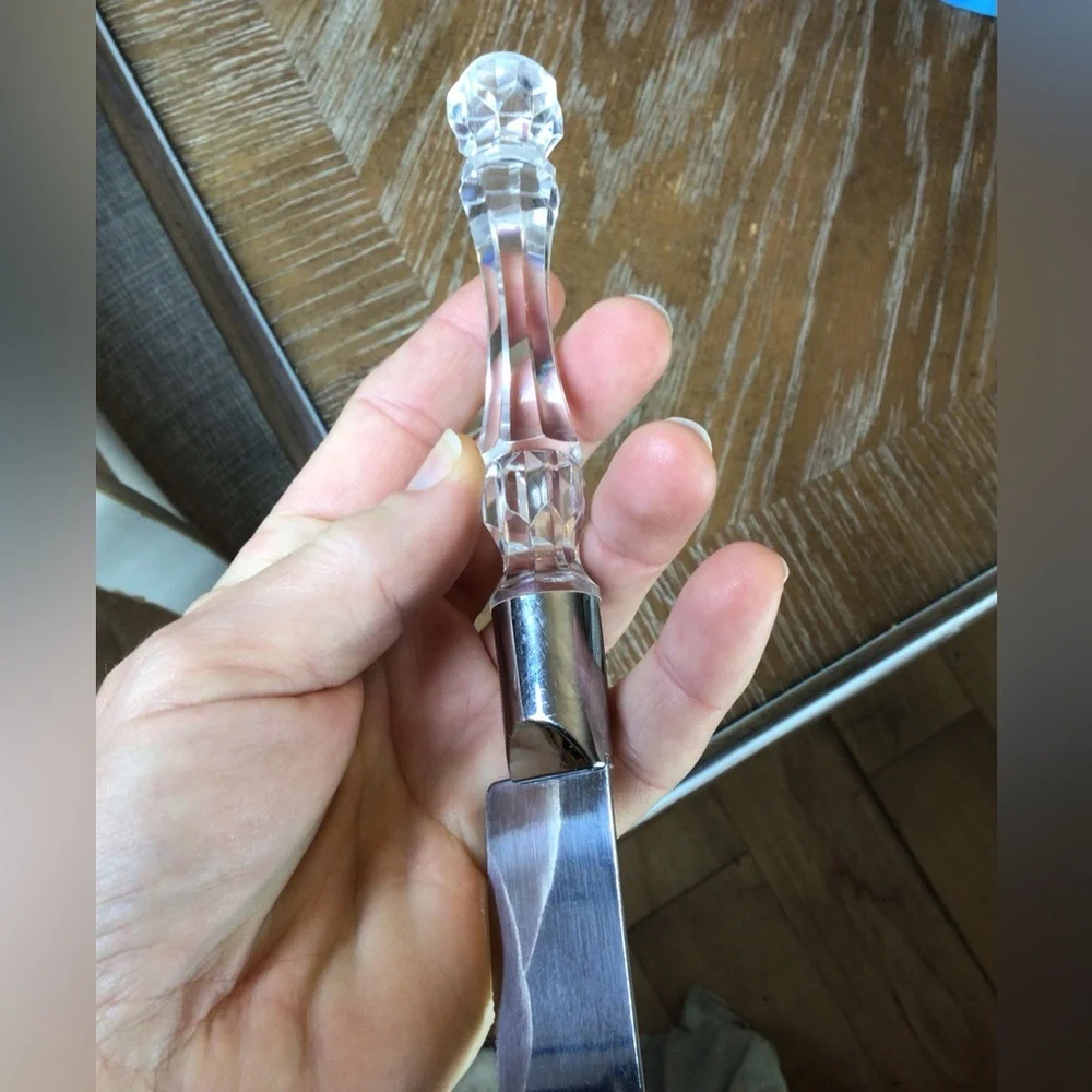 Wedding Cake Knife 13” Stainless Steel Silver Clear Acrylic Handle